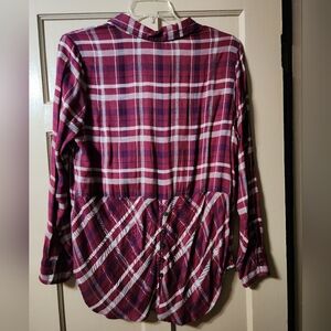 NWT Lucky Brand Bungalow Plaid Flannel Button Back Shirt L $79.50